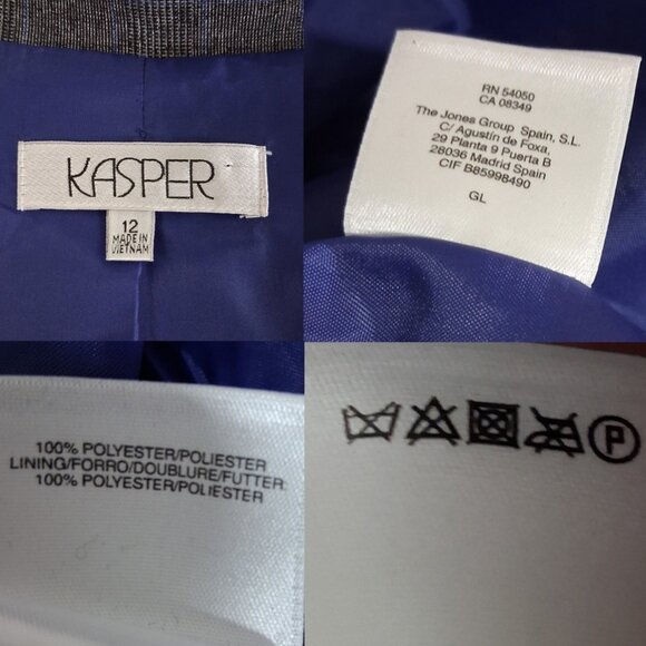 KASPER Houndstooth Blazer Zipper Pockets Size 12 Black Blue Office Classic - Picture 12 of 12